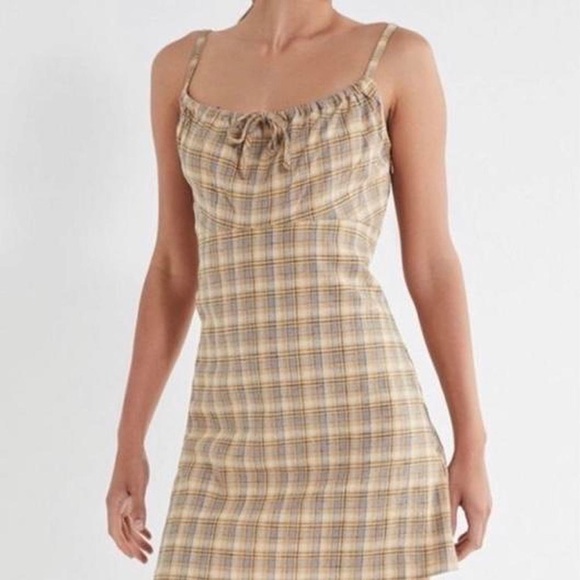 Urban Outfitters esther linen yellow plaid dress- Size M - Picture 1 of 4